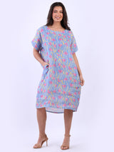 Front Pockets Digital Floral Print Linen Midi Dress