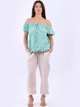 Off Shoulder Crop Top Green