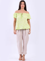 Off Shoulder Crop Top Lime Green
