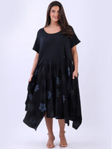 Floral Panel Asymmetric Hem Oversized Cotton Dress