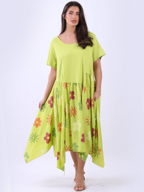 Floral Panel Asymmetric Hem Oversized Cotton Dress