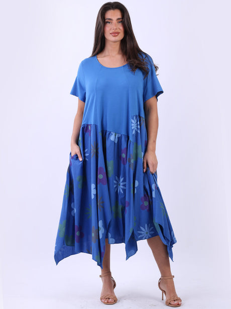 Floral Panel Asymmetric Hem Oversized Cotton Dress