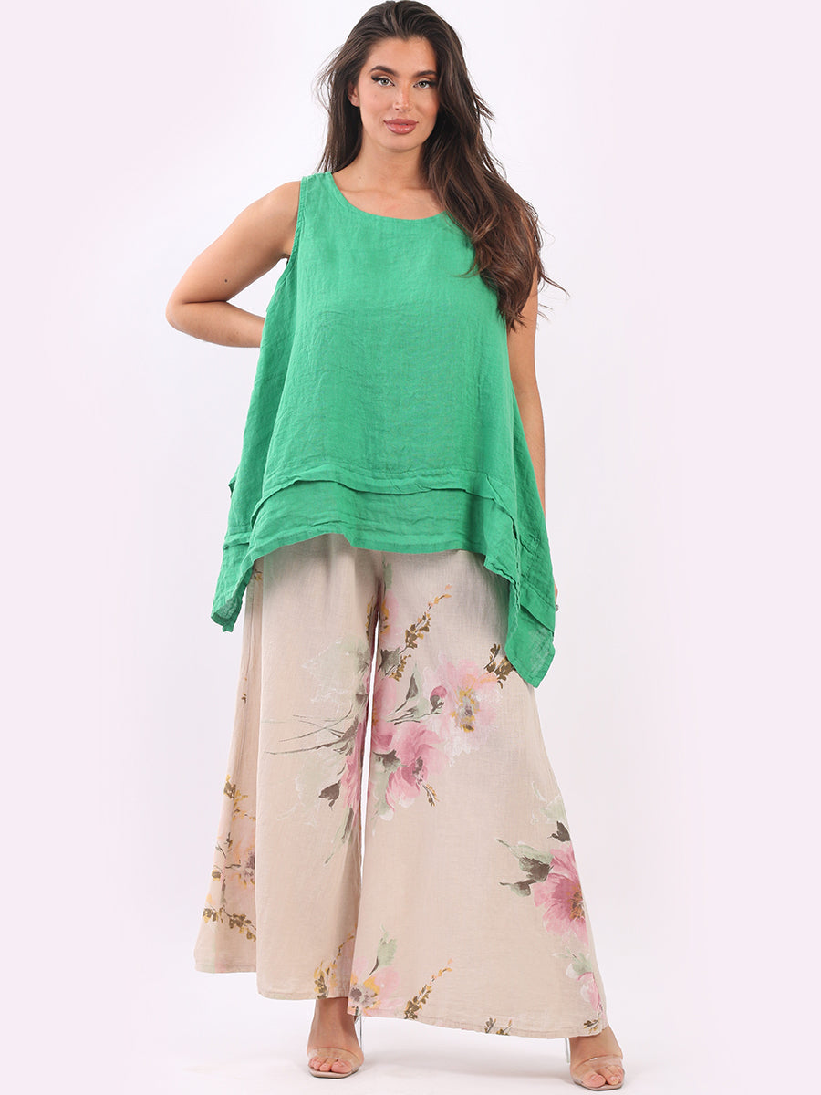 Ladies Floral Linen Wide Leg Palazzo Pant