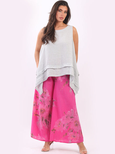 Floral Print Linen Palazzo Trouser