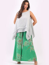 Floral Print Linen Palazzo Trouser