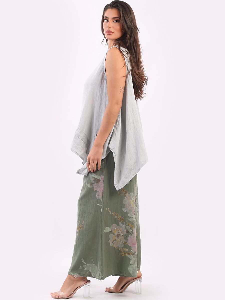 Floral Print Linen Palazzo Trouser