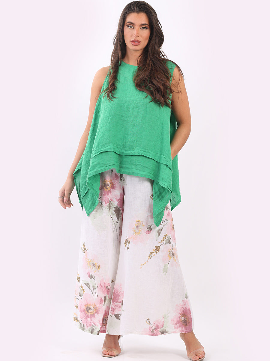 Floral Print Linen Palazzo Trouser