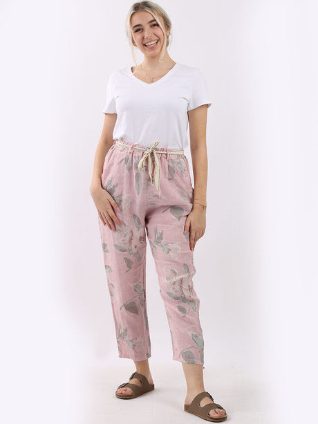 Floral Print Ladies Linen Trouser 