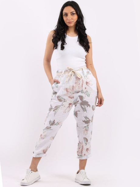 Floral Print Ladies Linen Trouser 