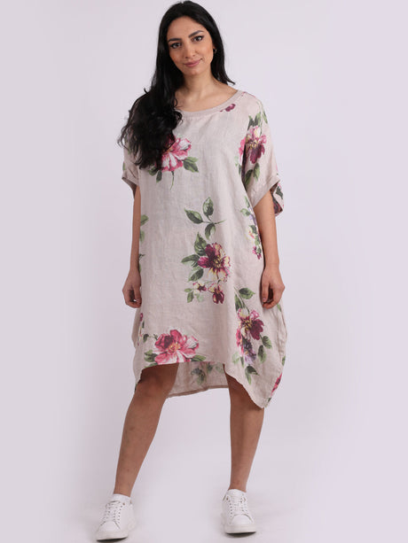 Ladies Oversized Floral Linen Midi Dress