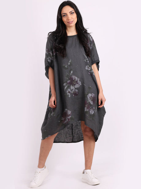 Ladies Oversized Floral Linen Midi Dress