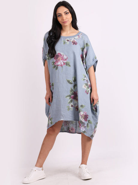 Ladies Oversized Floral Linen Midi Dress