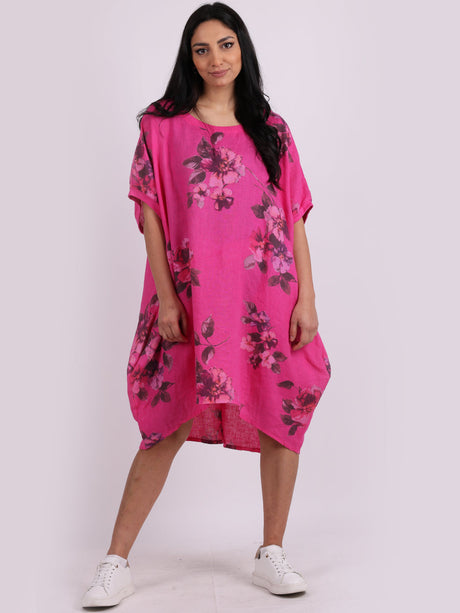 Ladies Oversized Floral Linen Midi Dress