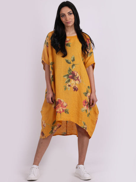 Ladies Oversized Floral Linen Midi Dress