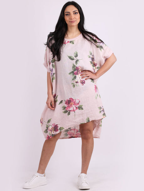 Ladies Oversized Floral Linen Midi Dress