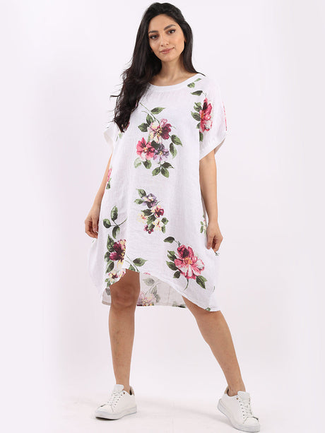 Ladies Oversized Floral Linen Midi Dress