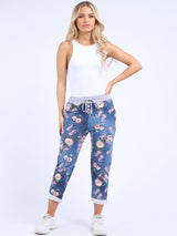 Casual Elastic Waist Floral Cotton Pant