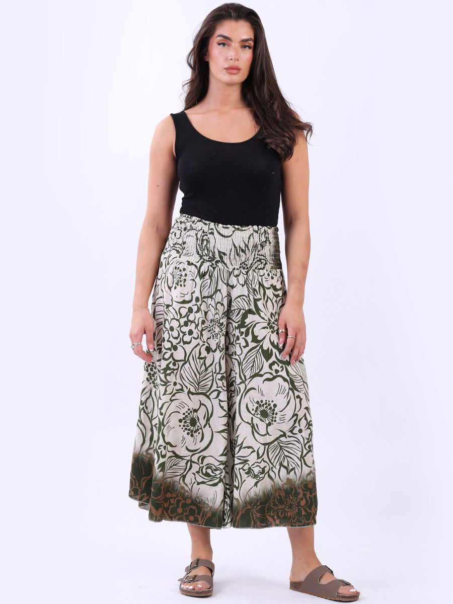 Floral Wide Leg Smocked Waist Culottes