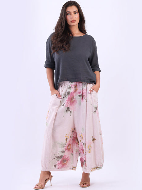 Floral Print Linen Culotte