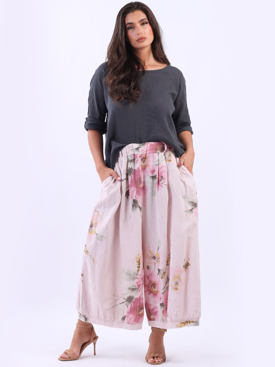 Floral Print Linen Culotte