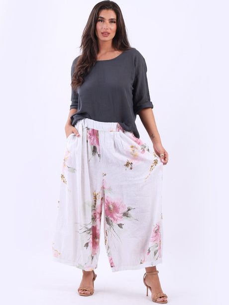 Floral Print Linen Culotte