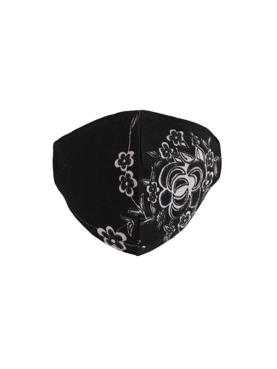Made In Italy Flower Print Reusable Cotton Denim Face Masks-Black