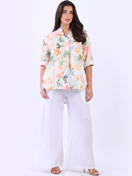 Floral Linen Lagenlook Top