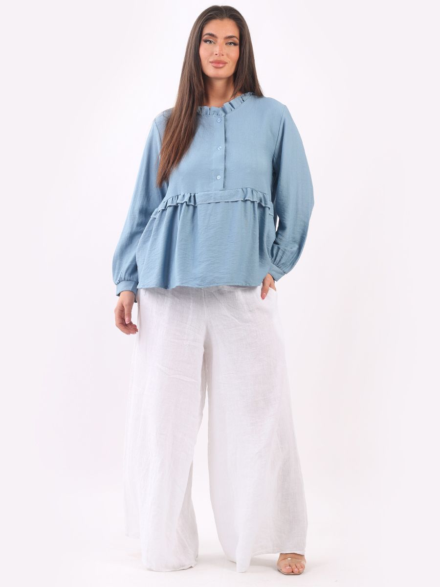 Ruffle Peplum Top Denim