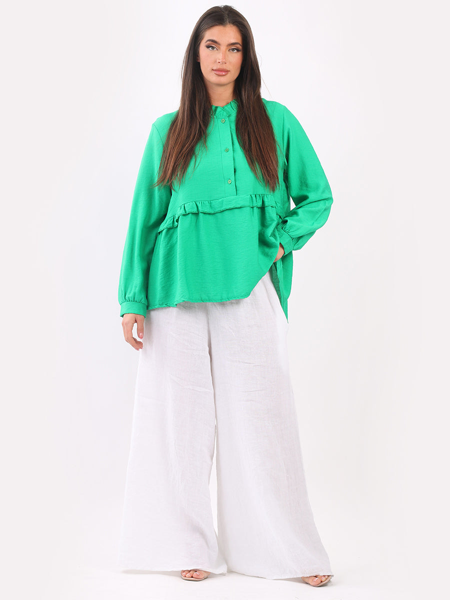 Ruffle Peplum Top Green