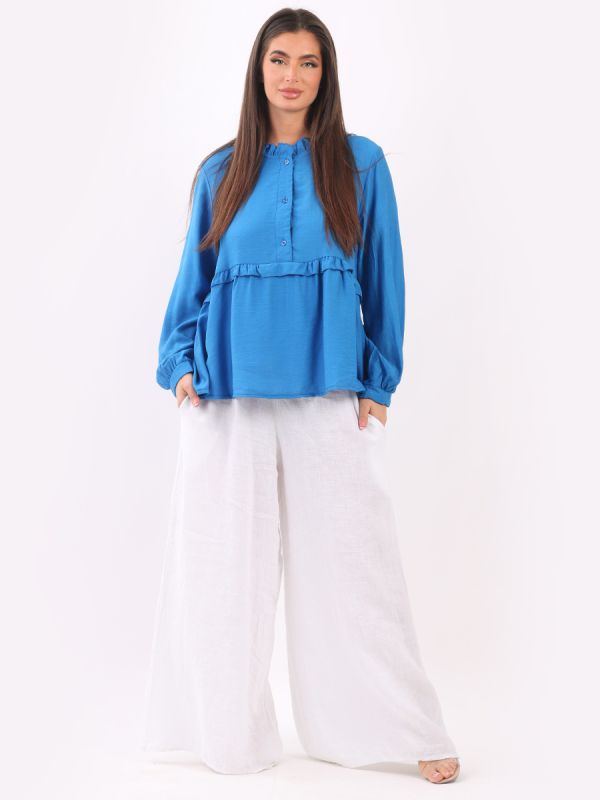 Ruffle Peplum Top Royal Blue
