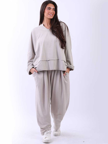 Cotton Baggy Tunic Top Beige 