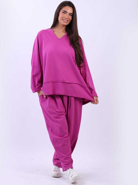 Cotton Baggy Tunic Top Fuchsia 
