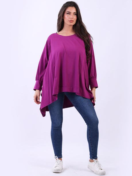 Plus Size Women Plain Cotton Lagenlook Top