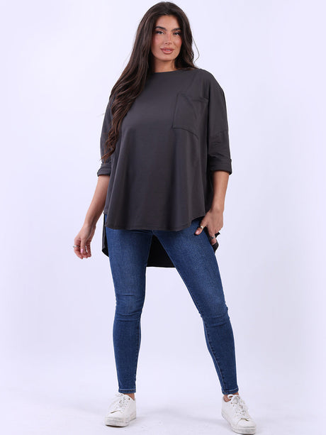 Women Drop Shoulders Solid Cotton Lagenlook Tee