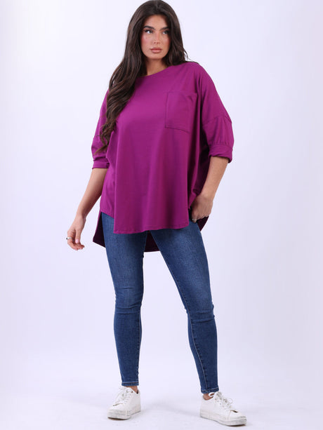 Women Drop Shoulders Solid Cotton Lagenlook Tee