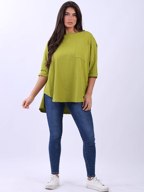 Women Drop Shoulders Solid Cotton Lagenlook Tee