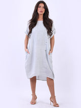 Front Buttoned Linen Lagenlook Midi Dress