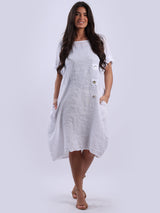 Front Buttoned Linen Lagenlook Midi Dress