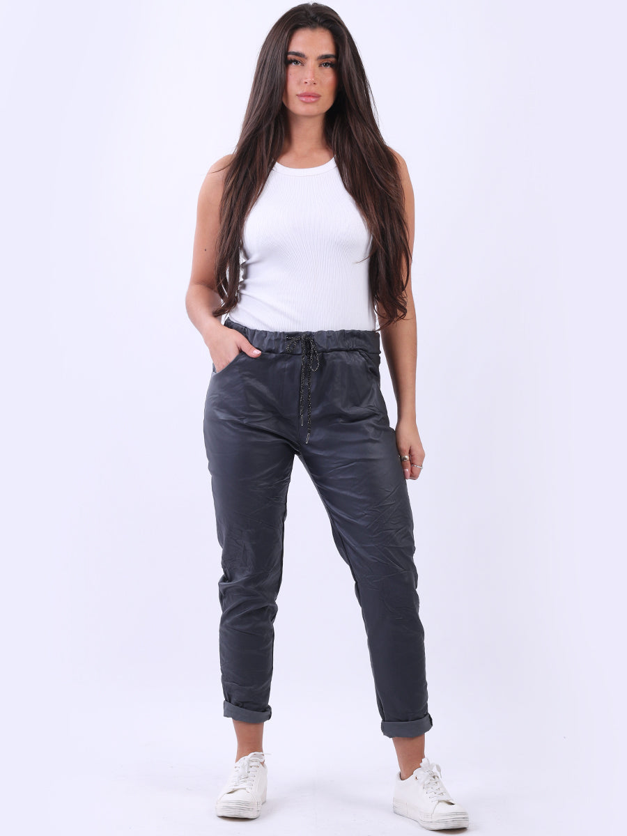 Plus Size Solid Wet Look Magic Pant