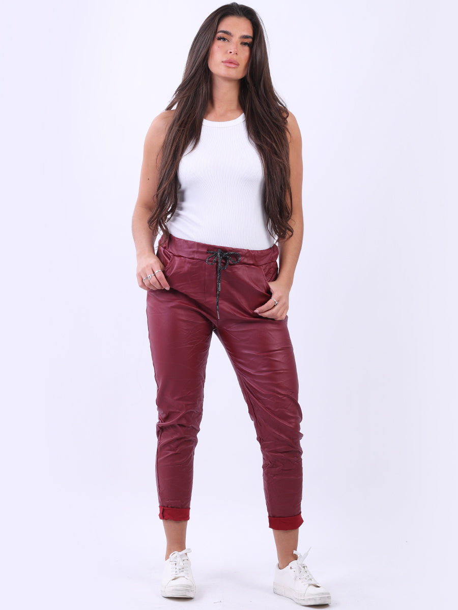 Plus Size Solid Wet Look Magic Pant