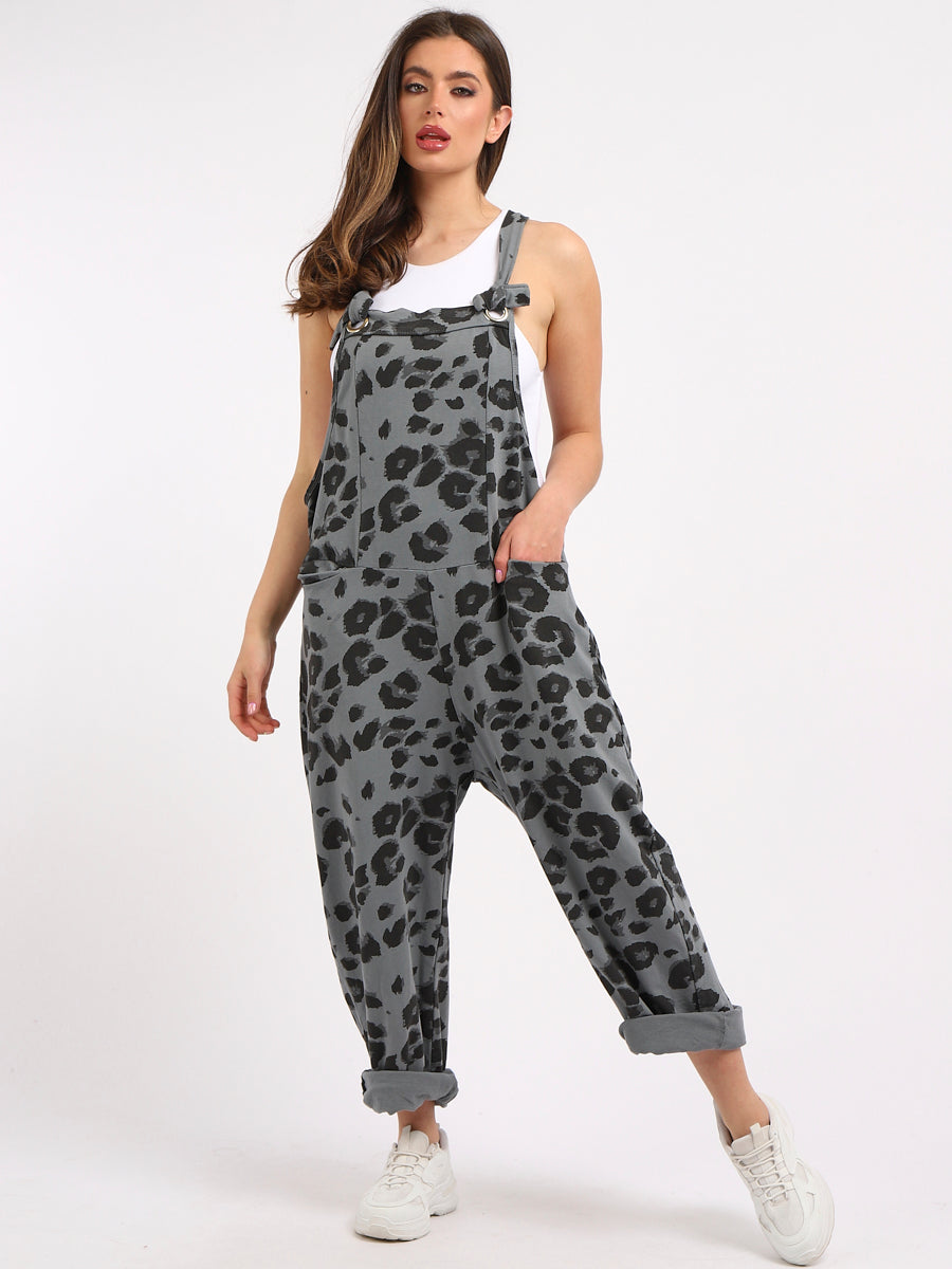 Leopard Print Ladies Cotton Dungaree