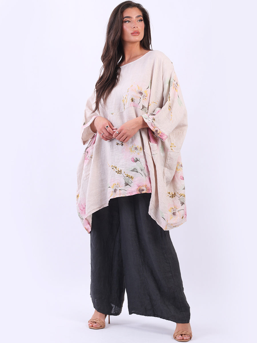 Linen Oversized Floral Top