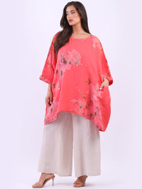 Linen Oversized Floral Top