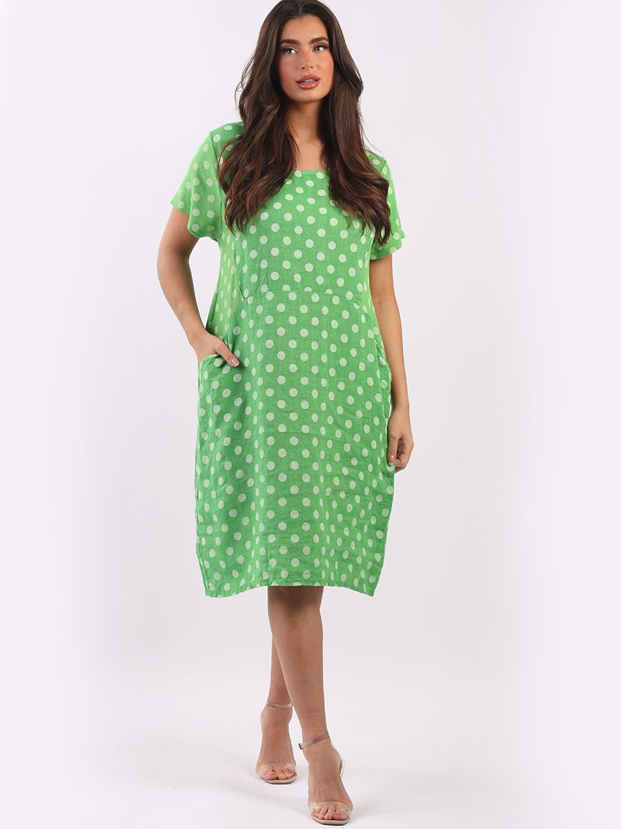 Linen Polka Dot Midi Dress