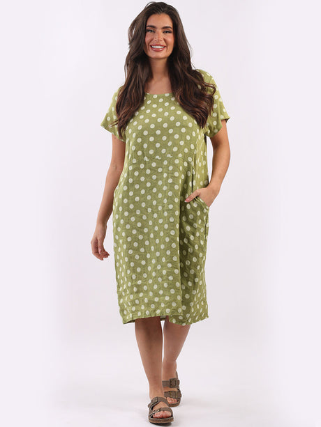 Linen Polka Dot Midi Dress