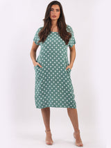 Linen Polka Dot Midi Dress