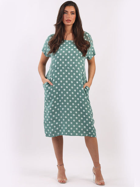 Linen Polka Dot Midi Dress