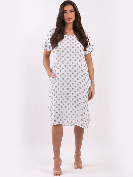 Linen Polka Dot Midi Dress