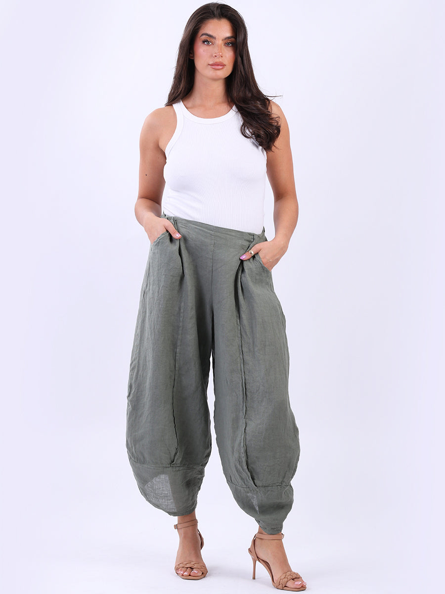 Ladies Loose Fit Wide Legs Plain Linen Pant