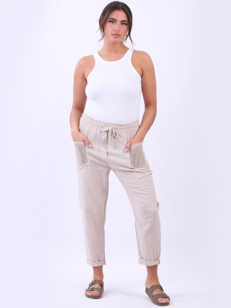 Mesh Net Pockets Linen Slouch Trouser